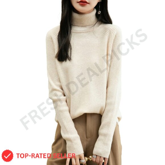 Merino Wool Turtleneck Sweater Classic Elegant Soft Warm Winter Essential
